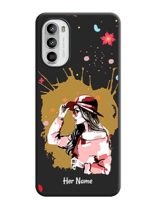 Custom Mordern Lady With Color Splash Background With Custom Text On Space Black Personalized Soft Matte Phone Covers -Motorola Moto G52