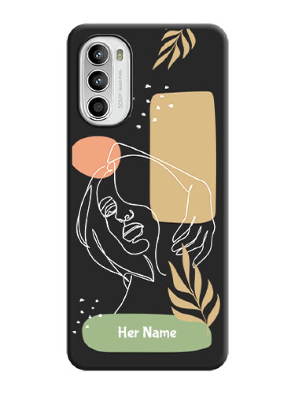 Custom Custom Text With Line Art Of Women & Leaves Design On Space Black Personalized Soft Matte Phone Covers -Motorola Moto G52