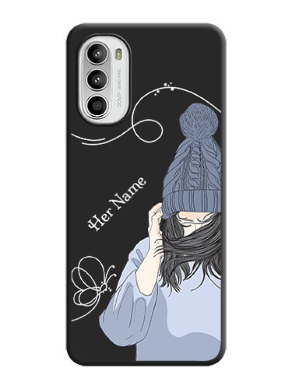 Custom Girl With Blue Winter Outfiit Custom Text Design On Space Black Personalized Soft Matte Phone Covers -Motorola Moto G52