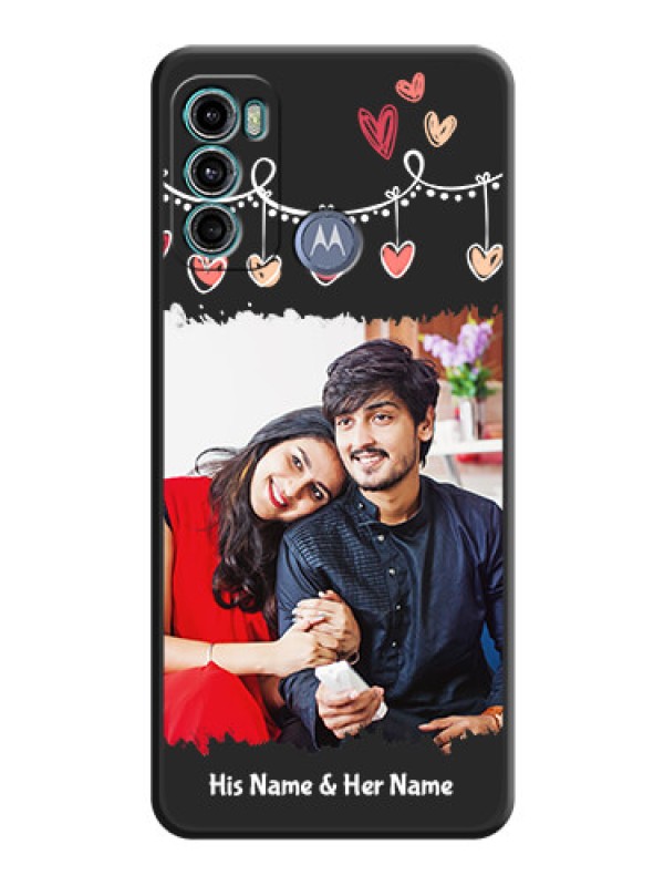 Custom Pink Love Hangings with Name on Space Black Custom Soft Matte Phone Cases - Motorola Moto G60