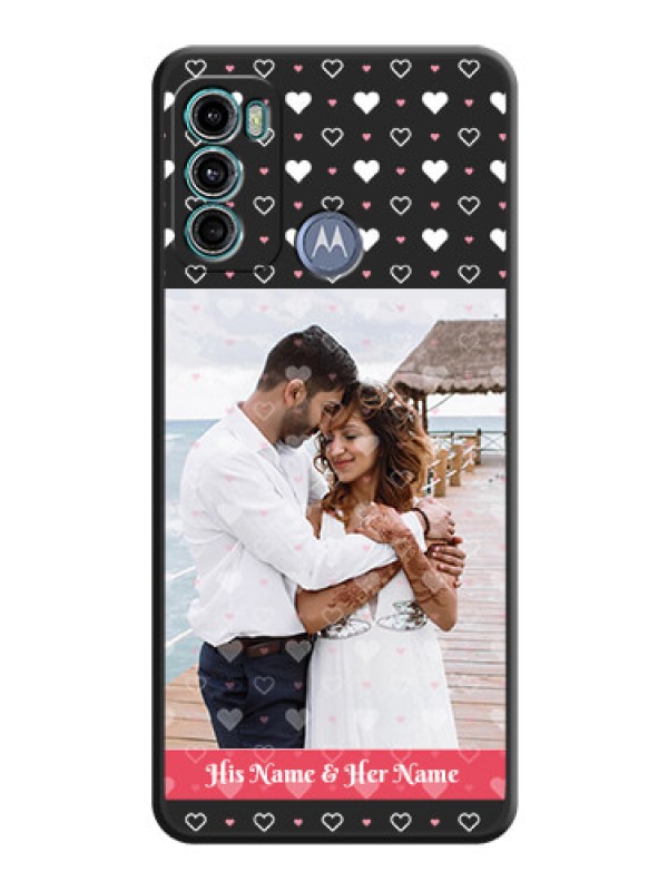 Custom White Color Love Symbols with Text Design on Photo on Space Black Soft Matte Phone Cover - Motorola Moto G60
