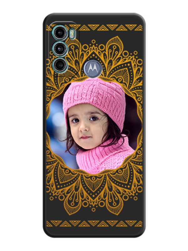 Custom Round Image with Floral Design on Photo on Space Black Soft Matte Mobile Cover - Motorola Moto G60