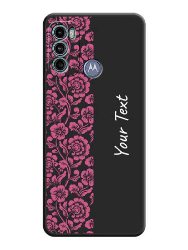 Custom Pink Floral Pattern Design With Custom Text On Space Black Personalized Soft Matte Phone Covers -Motorola Moto G60