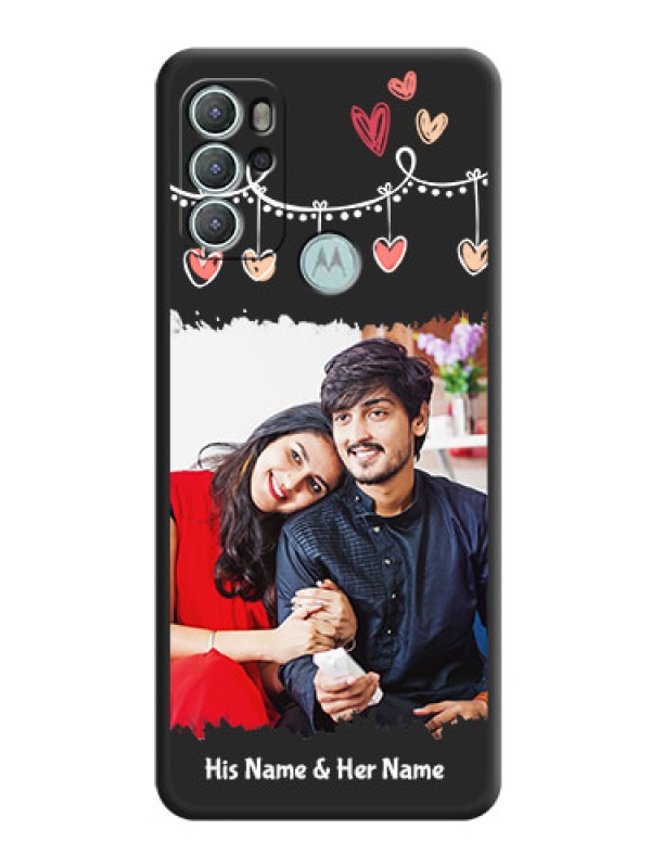 Custom Pink Love Hangings with Name on Space Black Custom Soft Matte Phone Cases - Moto G60s