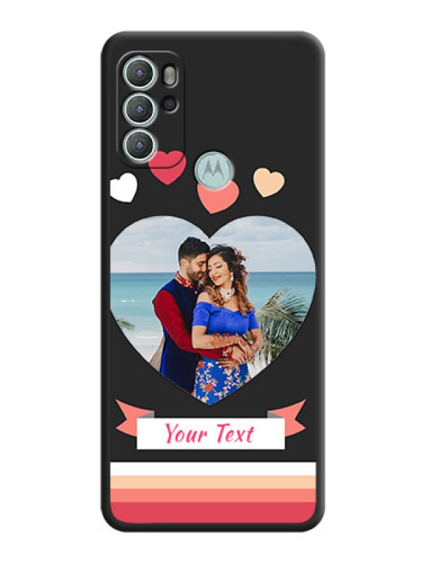 Custom Love Shaped Photo with Colorful Stripes on Personalised Space Black Soft Matte Cases - Moto G60s