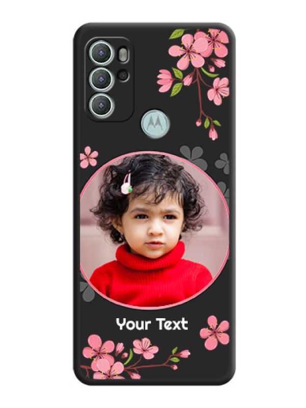 Custom Round Image with Pink Color Floral Design on Photo on Space Black Soft Matte Back Cover - Moto G60s