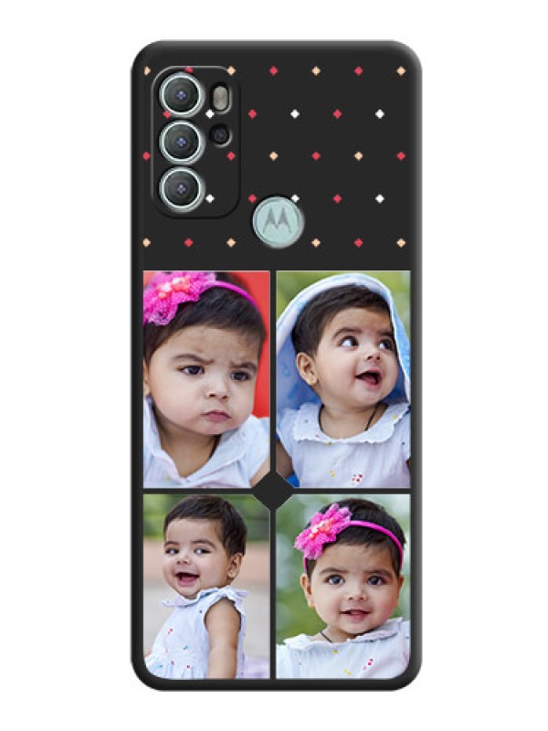 Custom Multicolor Dotted Pattern with 4 Image Holder on Space Black Custom Soft Matte Phone Cases - Moto G60s