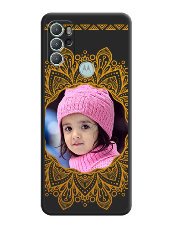 Custom Round Image with Floral Design on Photo on Space Black Soft Matte Mobile Cover - Moto G60s