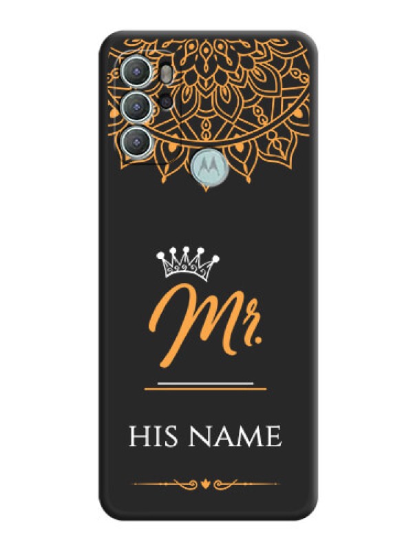 Custom Mr Name with Floral Design  on Personalised Space Black Soft Matte Cases - Moto G60s