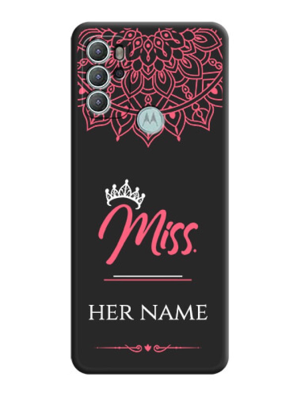 Custom Mrs Name with Floral Design on Space Black Personalized Soft Matte Phone Covers - Moto G60s