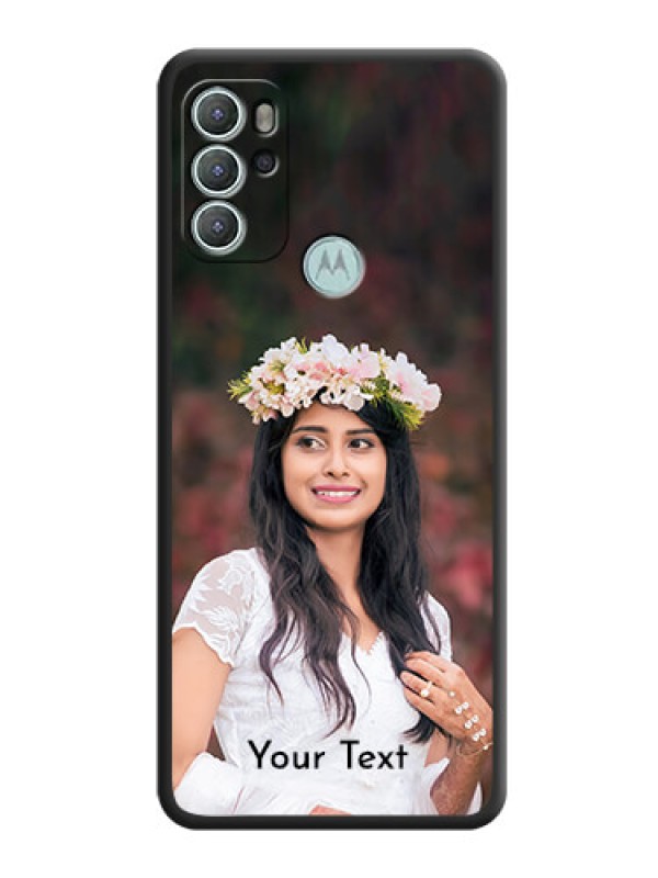 Custom Full Single Pic Upload With Text On Space Black Personalized Soft Matte Phone Covers -Motorola Moto G60S