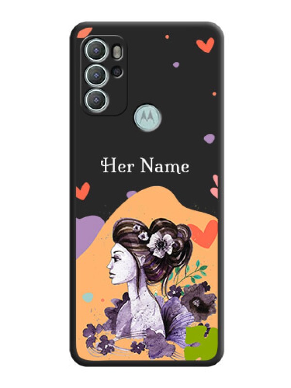 Custom Namecase For Her With Fancy Lady Image On Space Black Personalized Soft Matte Phone Covers -Motorola Moto G60S
