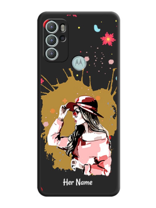 Custom Mordern Lady With Color Splash Background With Custom Text On Space Black Personalized Soft Matte Phone Covers -Motorola Moto G60S