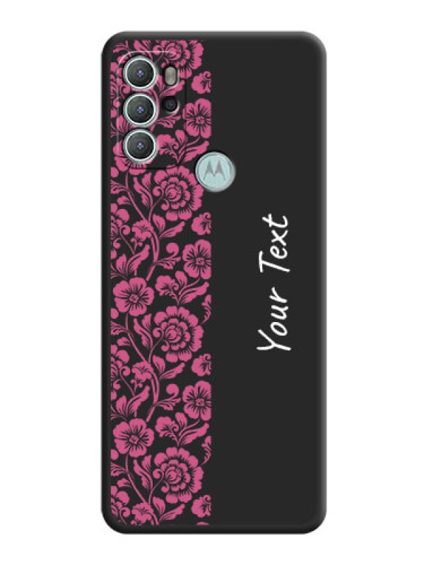 Custom Pink Floral Pattern Design With Custom Text On Space Black Personalized Soft Matte Phone Covers -Motorola Moto G60S