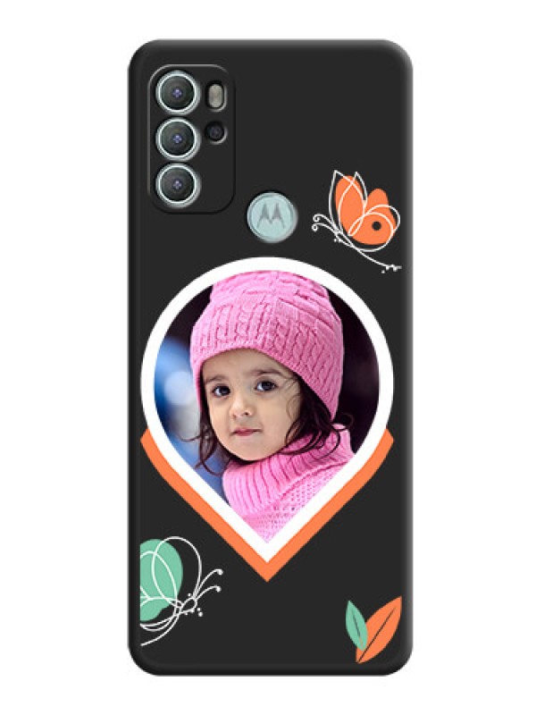 Custom Upload Pic With Simple Butterly Design On Space Black Personalized Soft Matte Phone Covers -Motorola Moto G60S
