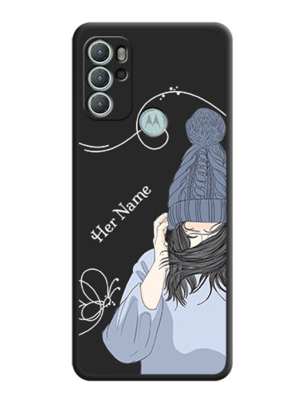 Custom Girl With Blue Winter Outfiit Custom Text Design On Space Black Personalized Soft Matte Phone Covers -Motorola Moto G60S