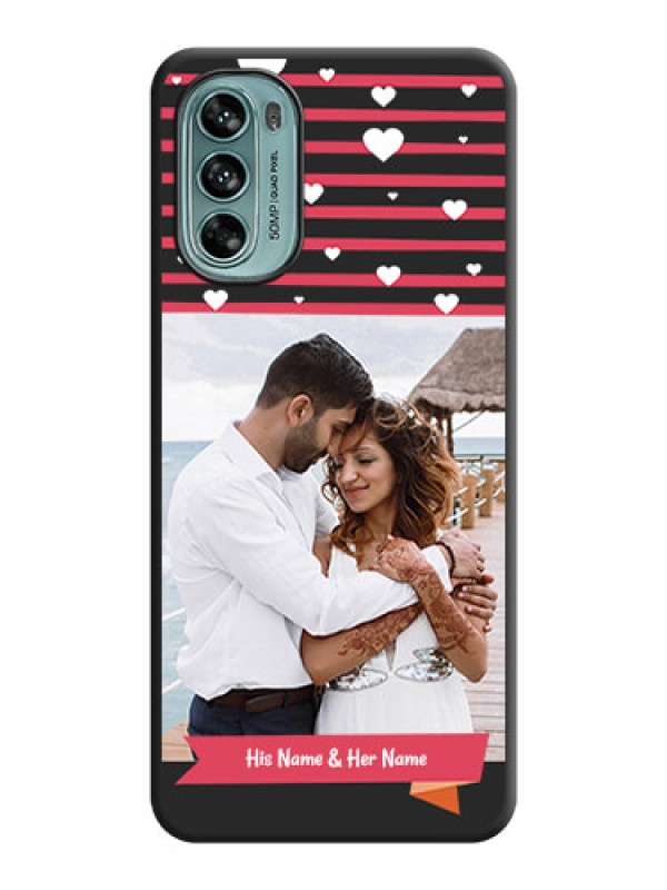 Custom White Color Love Symbols with Pink Lines Pattern on Space Black Custom Soft Matte Phone Cases - Moto G62