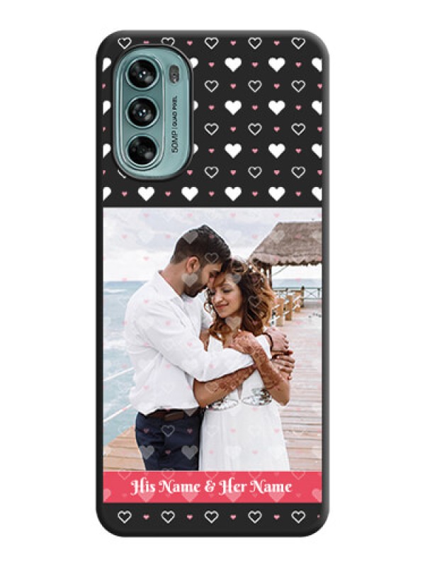 Custom White Color Love Symbols with Text Design on Photo on Space Black Soft Matte Phone Cover - Moto G62
