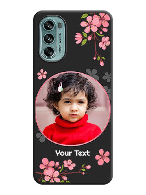 Custom Round Image with Pink Color Floral Design on Photo on Space Black Soft Matte Back Cover - Moto G62