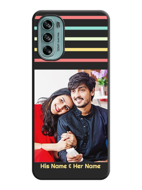 Custom Color Stripes with Photo and Text on Photo on Space Black Soft Matte Mobile Case - Moto G62