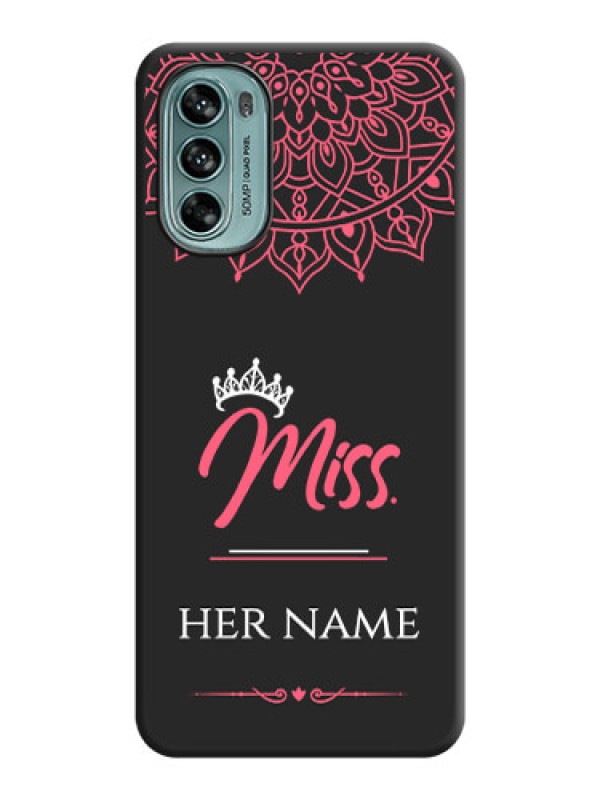 Custom Mrs Name with Floral Design on Space Black Personalized Soft Matte Phone Covers - Moto G62