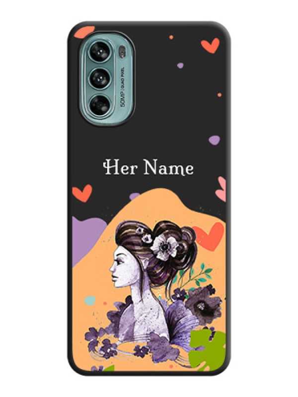 Custom Namecase For Her With Fancy Lady Image On Space Black Personalized Soft Matte Phone Covers -Motorola Moto G62