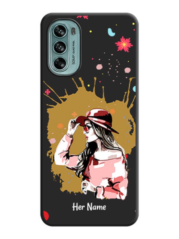 Custom Mordern Lady With Color Splash Background With Custom Text On Space Black Personalized Soft Matte Phone Covers -Motorola Moto G62