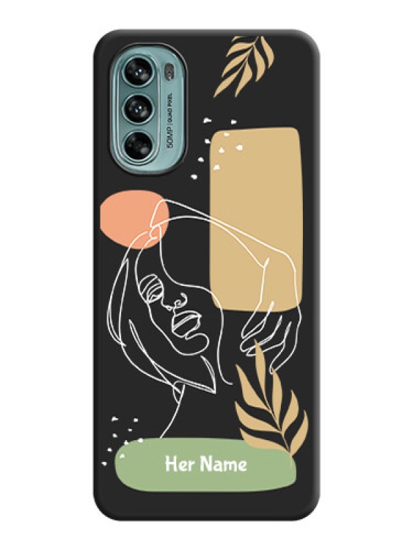 Custom Custom Text With Line Art Of Women & Leaves Design On Space Black Personalized Soft Matte Phone Covers -Motorola Moto G62