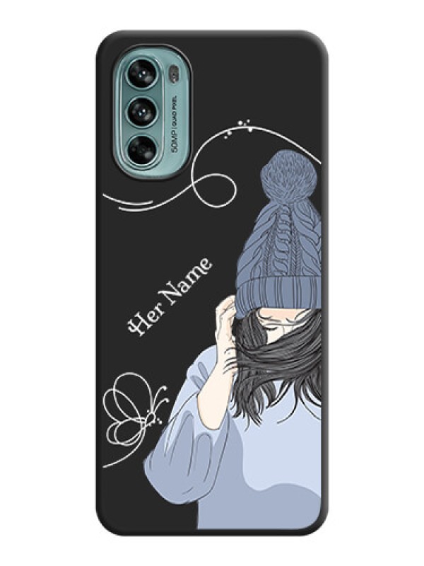 Custom Girl With Blue Winter Outfiit Custom Text Design On Space Black Personalized Soft Matte Phone Covers -Motorola Moto G62