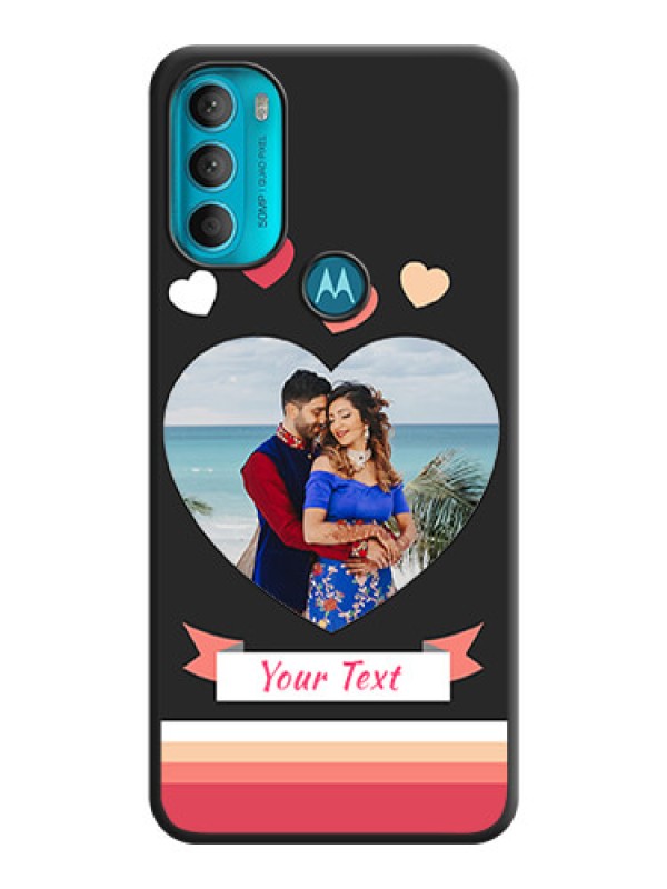 Custom Love Shaped Photo with Colorful Stripes on Personalised Space Black Soft Matte Cases - Moto G71 5G