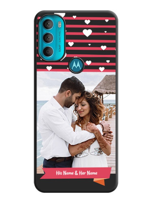 Custom White Color Love Symbols with Pink Lines Pattern on Space Black Custom Soft Matte Phone Cases - Moto G71 5G