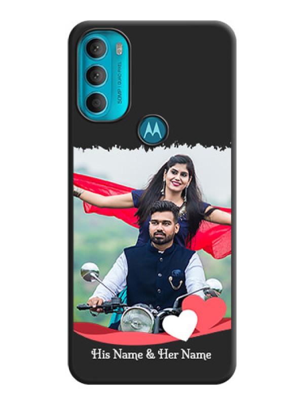 Custom Pin Color Love Shaped Ribbon Design with Text on Space Black Custom Soft Matte Phone Back Cover - Moto G71 5G