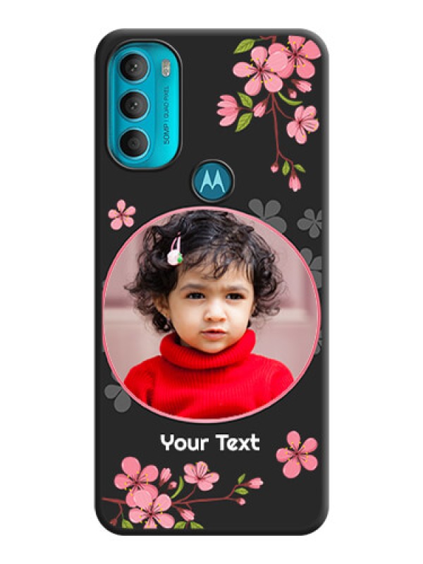 Custom Round Image with Pink Color Floral Design on Photo on Space Black Soft Matte Back Cover - Moto G71 5G