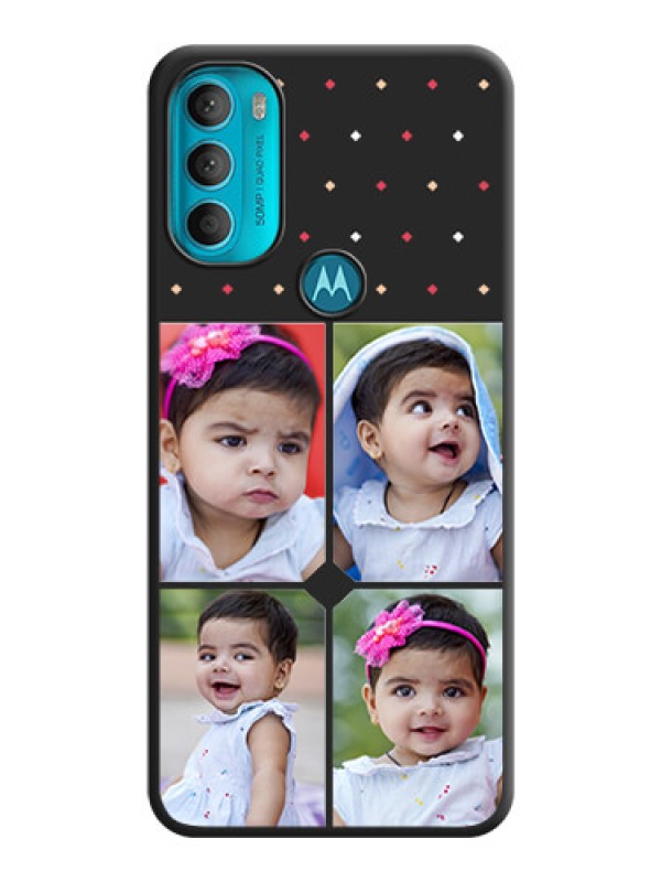 Custom Multicolor Dotted Pattern with 4 Image Holder on Space Black Custom Soft Matte Phone Cases - Moto G71 5G