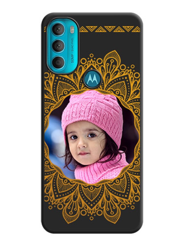 Custom Round Image with Floral Design on Photo on Space Black Soft Matte Mobile Cover - Moto G71 5G