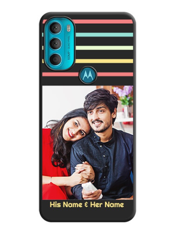 Custom Color Stripes with Photo and Text on Photo on Space Black Soft Matte Mobile Case - Moto G71 5G
