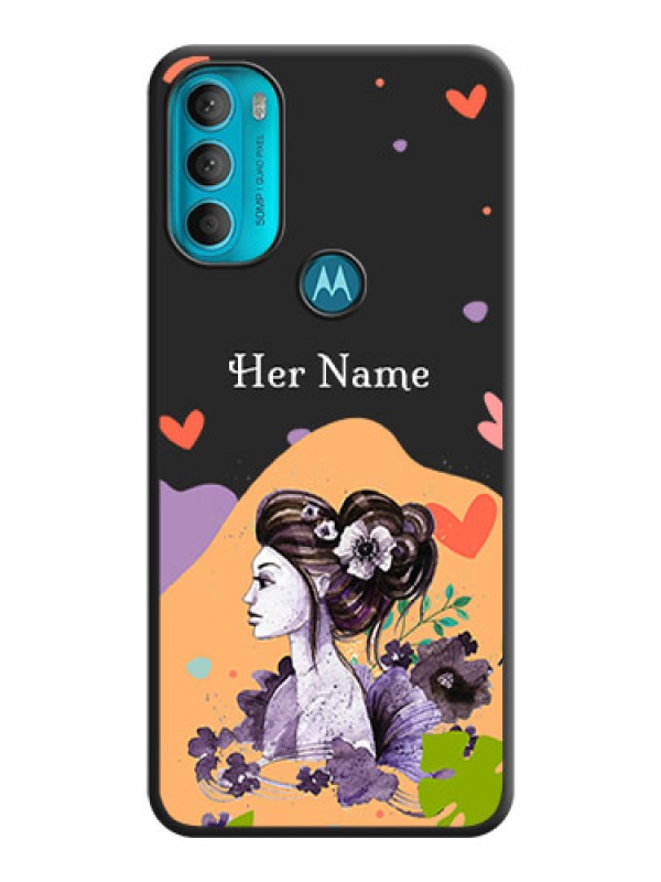 Custom Namecase For Her With Fancy Lady Image On Space Black Personalized Soft Matte Phone Covers -Motorola Moto G71 5G