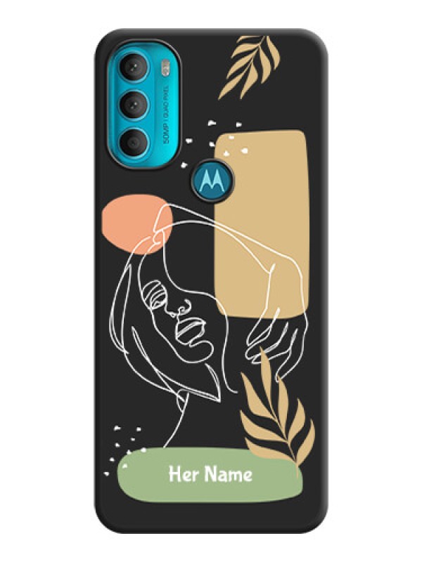 Custom Custom Text With Line Art Of Women & Leaves Design On Space Black Personalized Soft Matte Phone Covers -Motorola Moto G71 5G