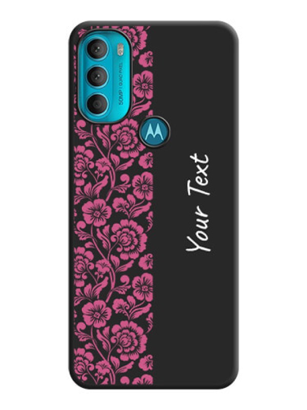 Custom Pink Floral Pattern Design With Custom Text On Space Black Personalized Soft Matte Phone Covers -Motorola Moto G71 5G
