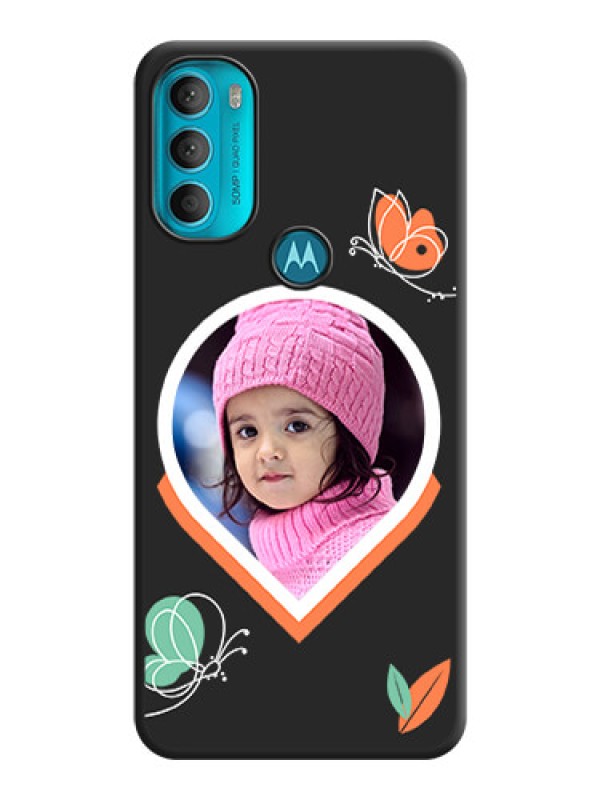 Custom Upload Pic With Simple Butterly Design On Space Black Personalized Soft Matte Phone Covers -Motorola Moto G71 5G