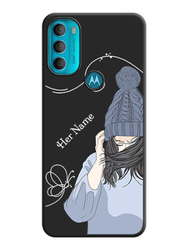 Custom Girl With Blue Winter Outfiit Custom Text Design On Space Black Personalized Soft Matte Phone Covers -Motorola Moto G71 5G