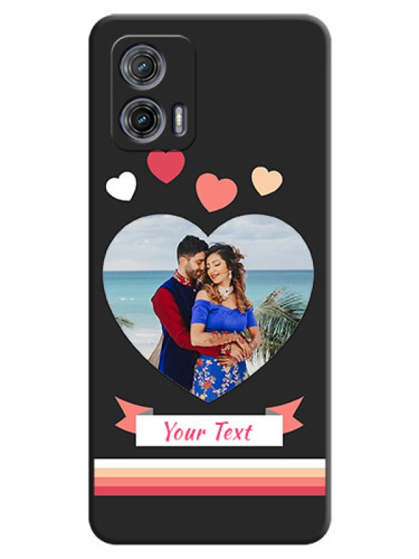 Custom Love Shaped Photo with Colorful Stripes on Personalised Space Black Soft Matte Cases - Moto G73 5G