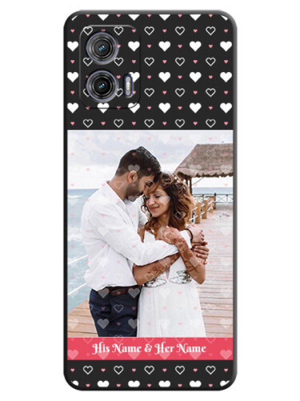 Custom White Color Love Symbols with Text Design on Photo on Space Black Soft Matte Phone Cover - Moto G73 5G