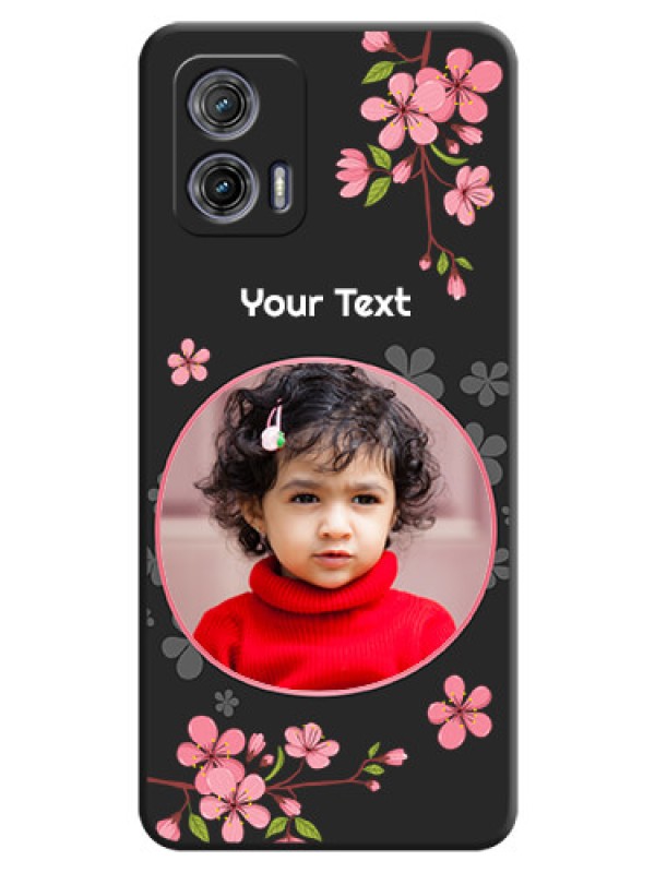 Custom Round Image with Pink Color Floral Design on Photo on Space Black Soft Matte Back Cover - Moto G73 5G