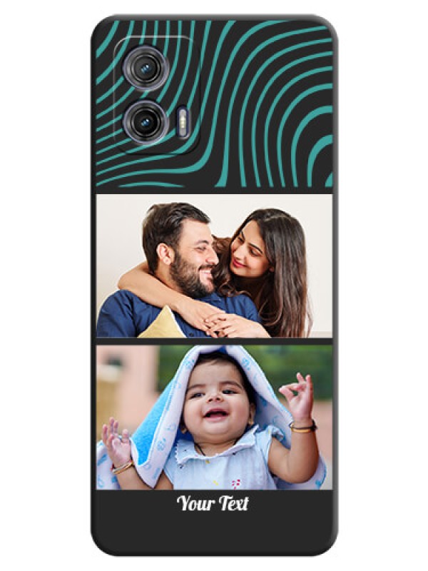 Custom Wave Pattern with 2 Image Holder on Space Black Personalized Soft Matte Phone Covers - Moto G73 5G