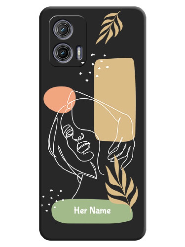 Custom Custom Text With Line Art Of Women & Leaves Design On Space Black Personalized Soft Matte Phone Covers -Motorola Moto G73 5G