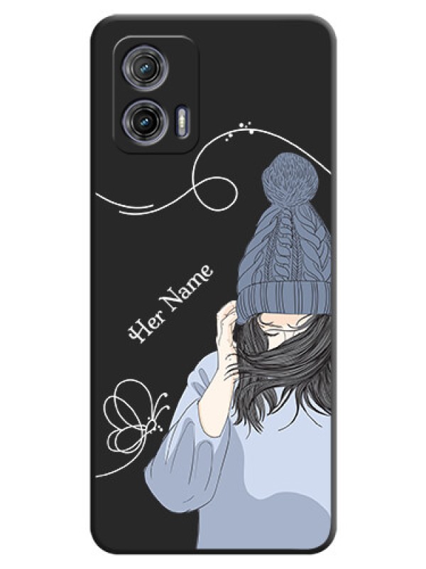 Custom Girl With Blue Winter Outfiit Custom Text Design On Space Black Personalized Soft Matte Phone Covers -Motorola Moto G73 5G