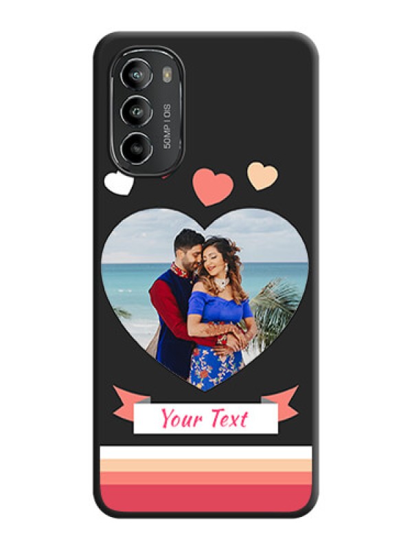 Custom Love Shaped Photo with Colorful Stripes on Personalised Space Black Soft Matte Cases - Moto G82