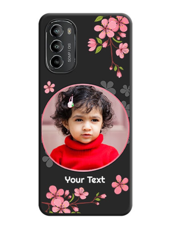 Custom Round Image with Pink Color Floral Design on Photo on Space Black Soft Matte Back Cover - Moto G82