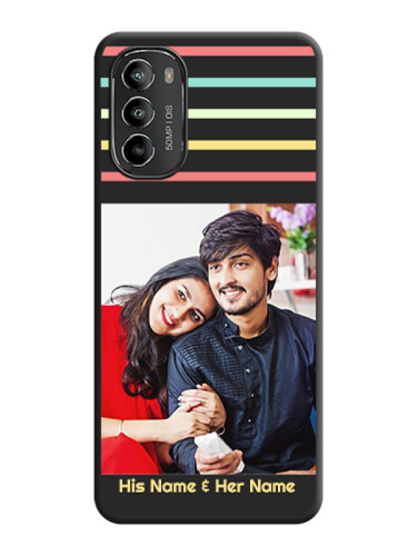 Custom Color Stripes with Photo and Text on Photo on Space Black Soft Matte Mobile Case - Moto G82